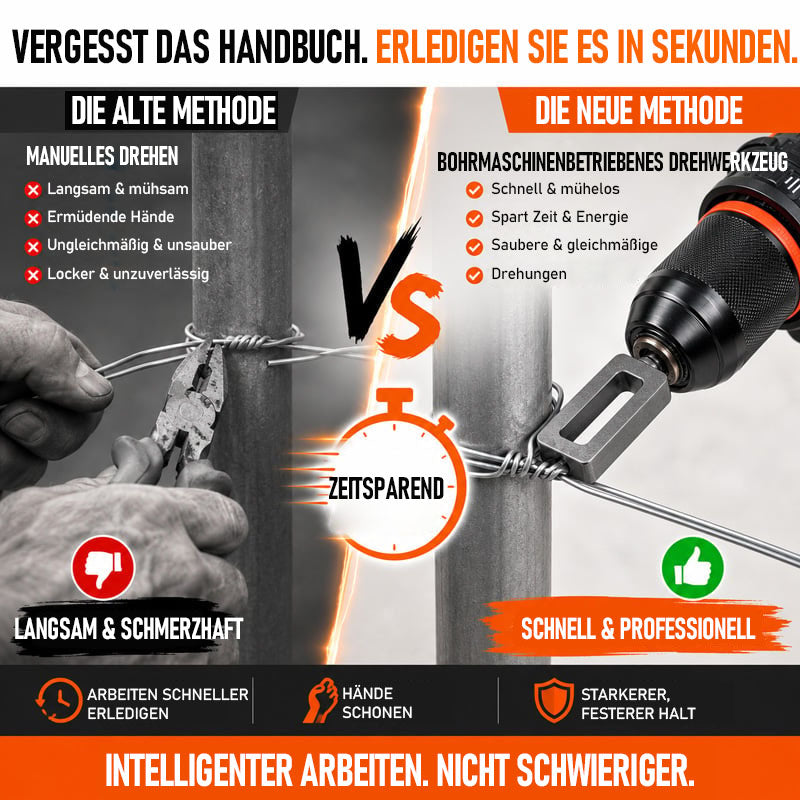 🧰Stahldraht-Verdrillwerkzeug für Bohrmaschinen – Schnellspann- & automatischer Draht-Kürzungsaufsatz