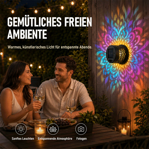Solar-Mandala-Wandleuchte für den Außenbereich, Garten- und Zaunprojektorlampe, Terrassen-Ambiente-Dekoration