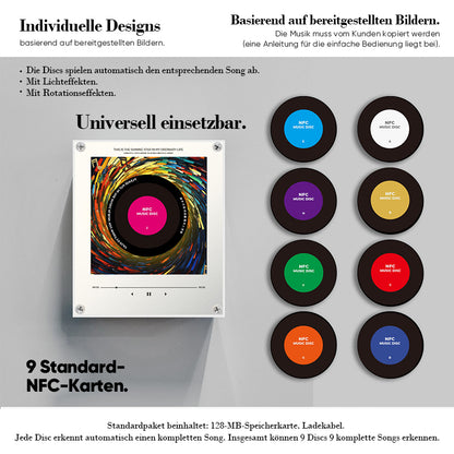 Magnetischer NFC-Musikplayer mit Nachtlicht – Intelligenter Mini-Schallplattenspieler aus Acryl mit automatischer Wiedergabe, Umgebungsbeleuchtung & benutzerdefinierten Titeln