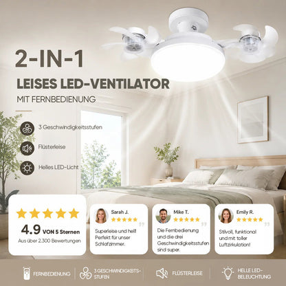 🌀E27-Fassung Deckenventilator mit Leuchte – 2-in-1 LED-Leuchte & leiser Ventilator mit Fernbedienung