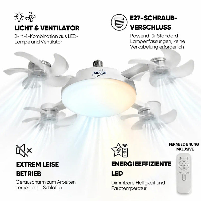 🌀E27-Fassung Deckenventilator mit Leuchte – 2-in-1 LED-Leuchte & leiser Ventilator mit Fernbedienung