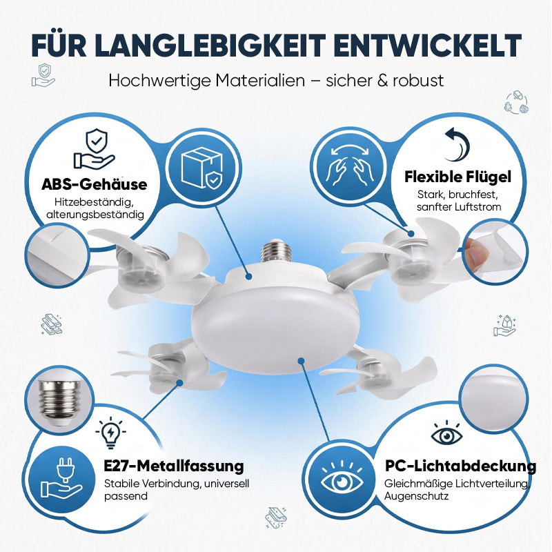 🌀E27-Fassung Deckenventilator mit Leuchte – 2-in-1 LED-Leuchte & leiser Ventilator mit Fernbedienung