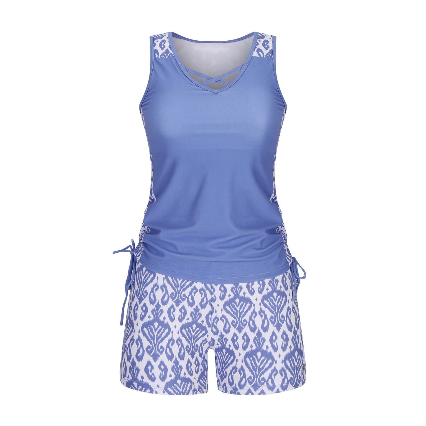 Damen Tankini-Set mit Bauchkontrolle & integriertem BH – Figurschmeichelnder Boho-Badeanzug mit Shorts