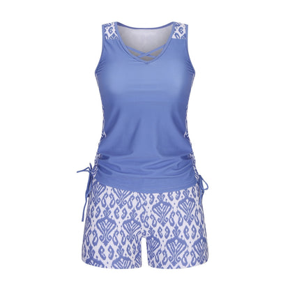 Damen Tankini-Set mit Bauchkontrolle & integriertem BH – Figurschmeichelnder Boho-Badeanzug mit Shorts