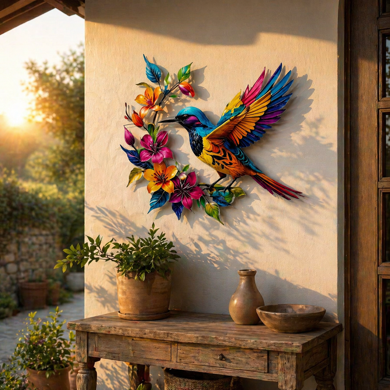 Wandbild "Kolibri in voller Blüte" aus Metall
