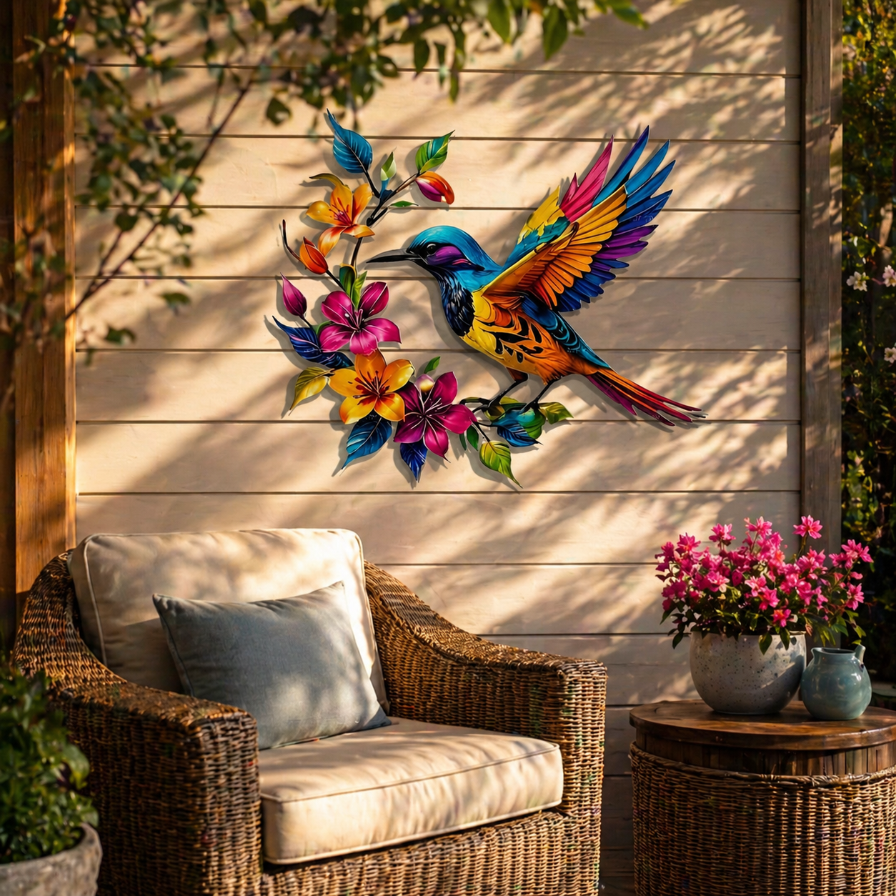 Wandbild "Kolibri in voller Blüte" aus Metall