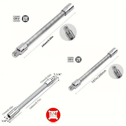 TYIIPLUS™ Flexibles Steckschlüssel-Verlängerungsset – Biegsame Ratschenschlüsselverlängerungen für enge Stellen, Kfz-Reparaturset aus CR-V-Stahl