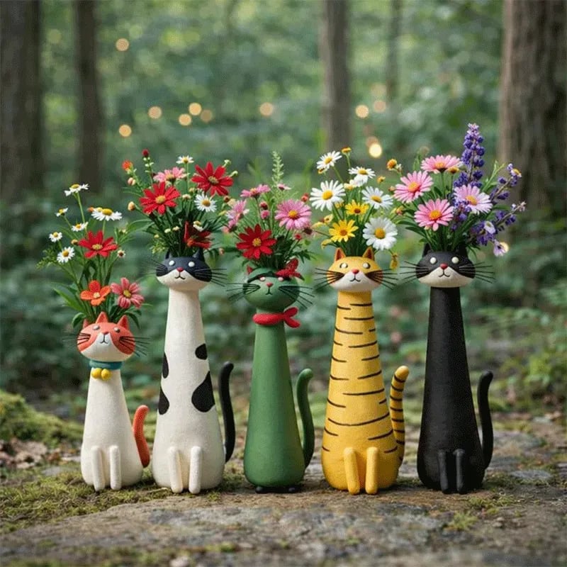 🔥 😻Handgefertigte, originelle Keramik-Katzenvase