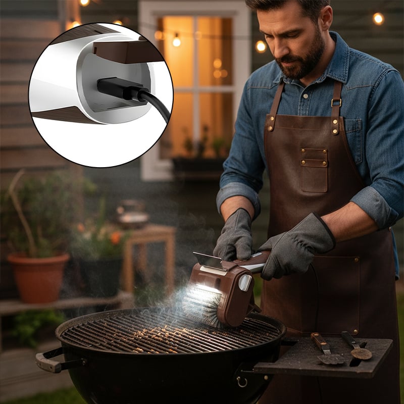 LED-Illuminated Electric Grill Brush