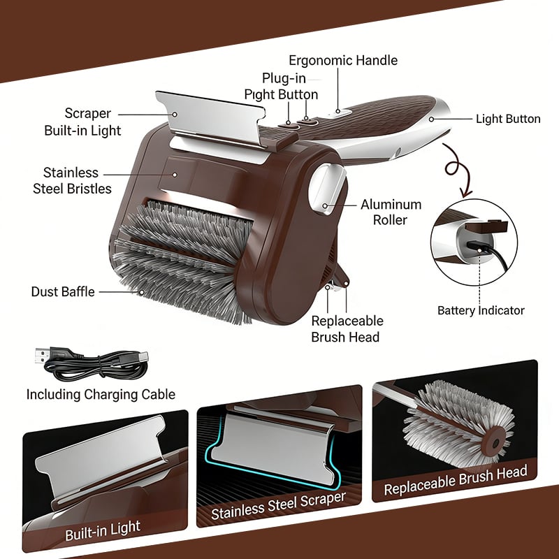LED-Illuminated Electric Grill Brush