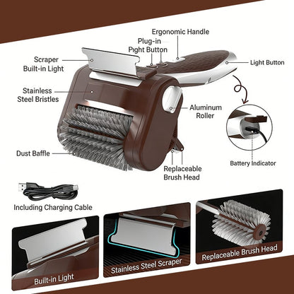 LED-Illuminated Electric Grill Brush