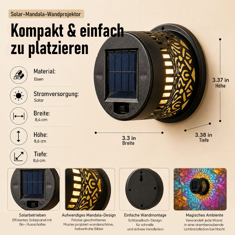 Solar-Mandala-Wandleuchte für den Außenbereich, Garten- und Zaunprojektorlampe, Terrassen-Ambiente-Dekoration