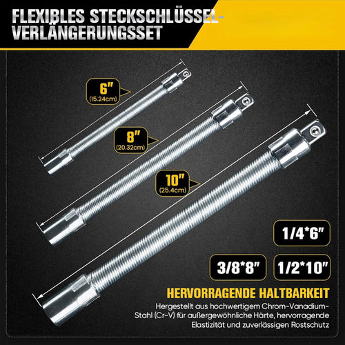 TYIIPLUS™ Flexibles Steckschlüssel-Verlängerungsset – Biegsame Ratschenschlüsselverlängerungen für enge Stellen, Kfz-Reparaturset aus CR-V-Stahl
