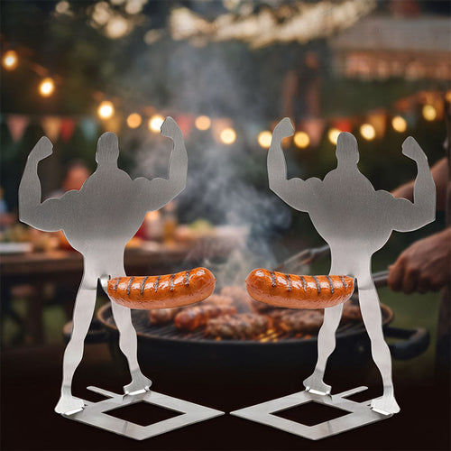 Lustiger Edelstahl-Würstchen-Grillhalter – Muskelmann BBQ-Ständer