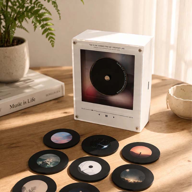 Magnetischer NFC-Musikplayer mit Nachtlicht – Intelligenter Mini-Schallplattenspieler aus Acryl mit automatischer Wiedergabe, Umgebungsbeleuchtung & benutzerdefinierten Titeln