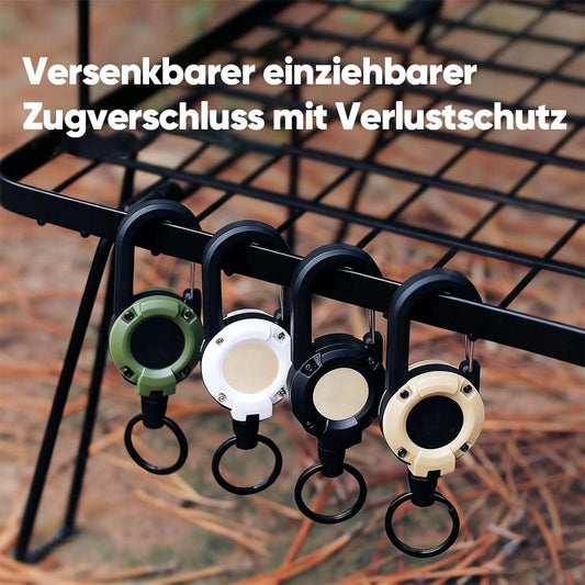 Hochleistungsfähiger einziehbarer Karabiner-Schlüsselanhänger – 63,5 cm langes Stahlseil, 100.000 Zugzyklen