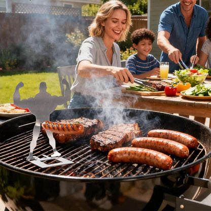 Lustiger Edelstahl-Würstchen-Grillhalter – Muskelmann BBQ-Ständer