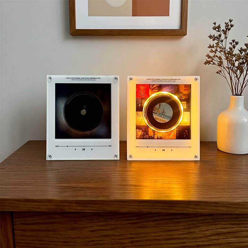 Magnetischer NFC-Musikplayer mit Nachtlicht – Intelligenter Mini-Schallplattenspieler aus Acryl mit automatischer Wiedergabe, Umgebungsbeleuchtung & benutzerdefinierten Titeln