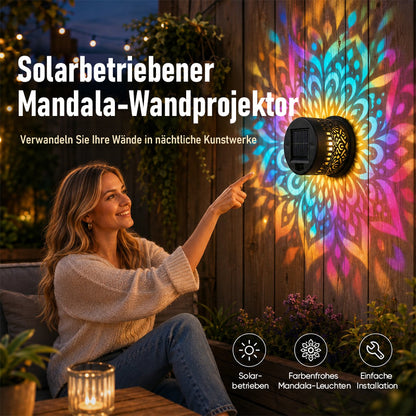 Solar-Mandala-Wandleuchte für den Außenbereich, Garten- und Zaunprojektorlampe, Terrassen-Ambiente-Dekoration