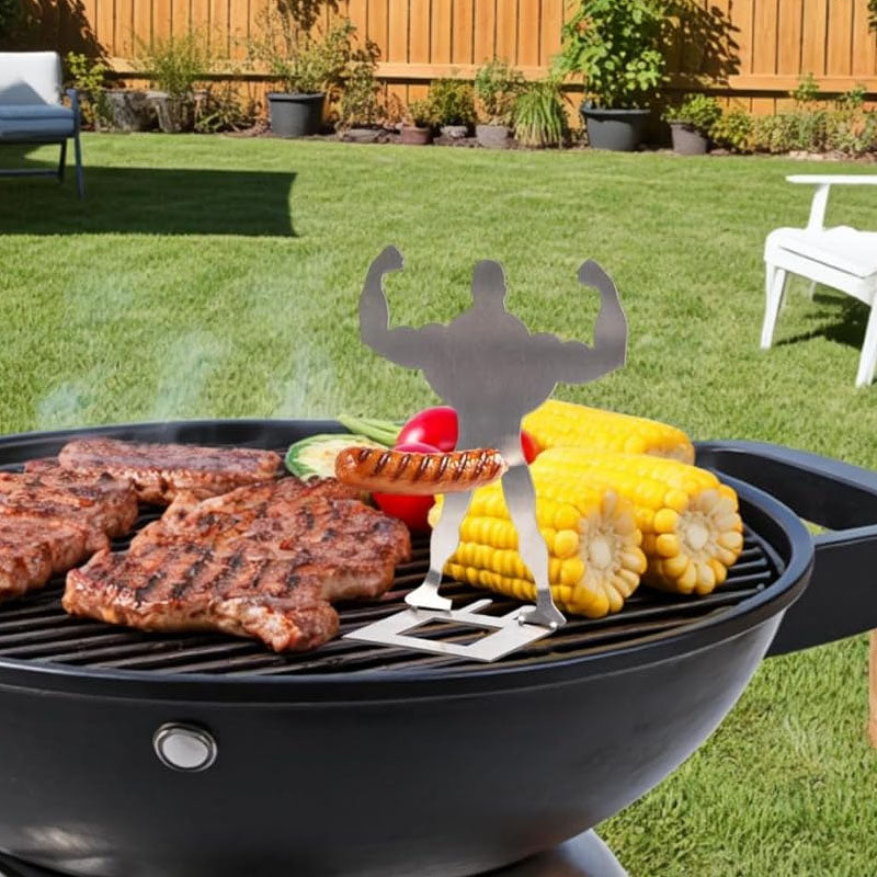 Lustiger Edelstahl-Würstchen-Grillhalter – Muskelmann BBQ-Ständer