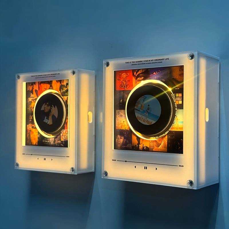 Magnetischer NFC-Musikplayer mit Nachtlicht – Intelligenter Mini-Schallplattenspieler aus Acryl mit automatischer Wiedergabe, Umgebungsbeleuchtung & benutzerdefinierten Titeln