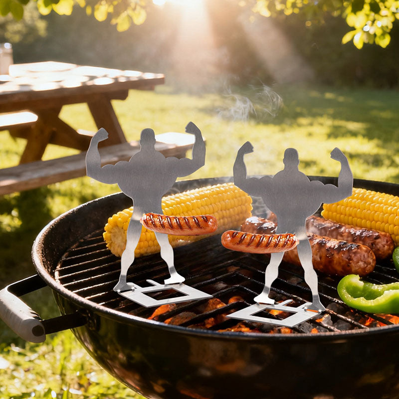 Lustiger Edelstahl-Würstchen-Grillhalter – Muskelmann BBQ-Ständer