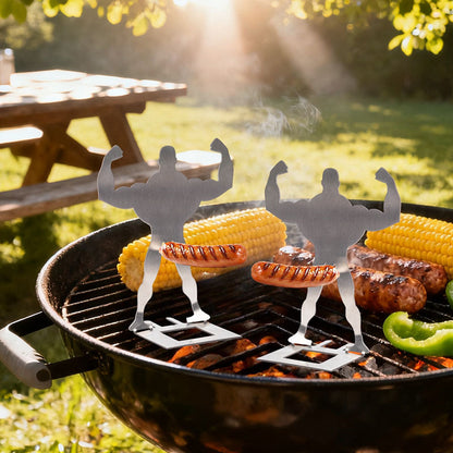 Lustiger Edelstahl-Würstchen-Grillhalter – Muskelmann BBQ-Ständer