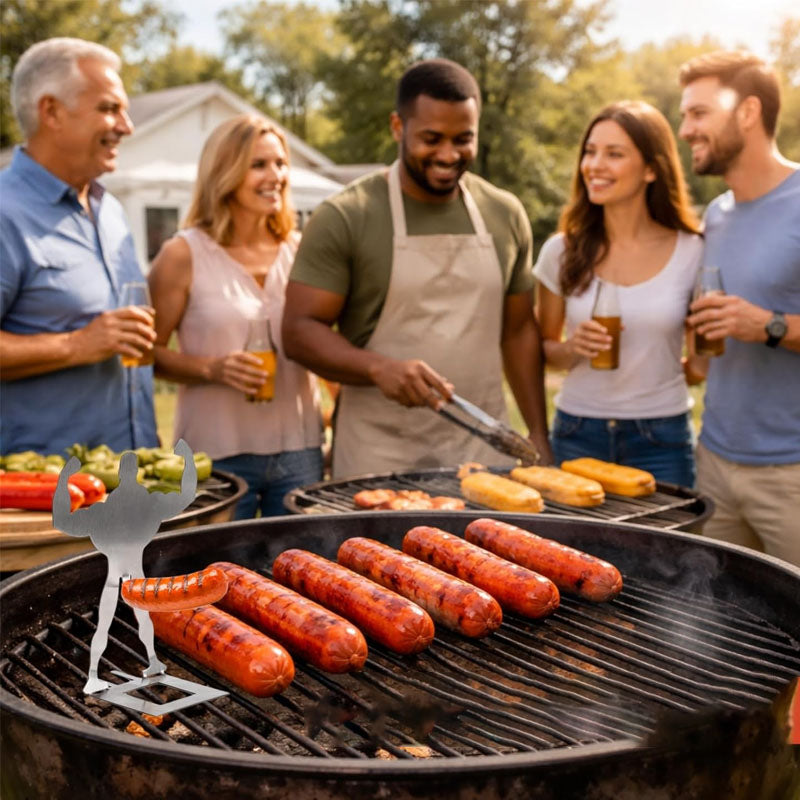 Lustiger Edelstahl-Würstchen-Grillhalter – Muskelmann BBQ-Ständer