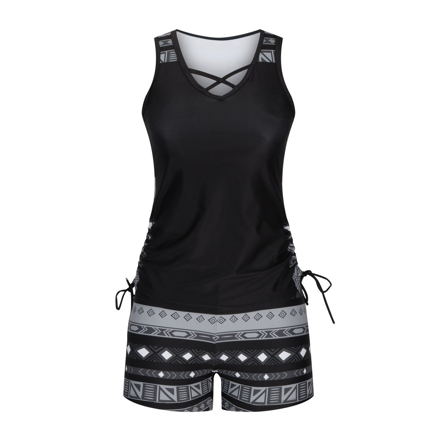Damen Tankini-Set mit Bauchkontrolle & integriertem BH – Figurschmeichelnder Boho-Badeanzug mit Shorts