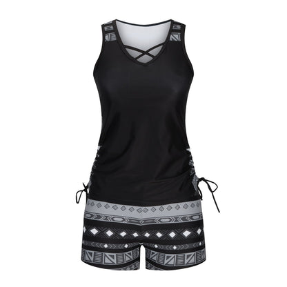 Damen Tankini-Set mit Bauchkontrolle & integriertem BH – Figurschmeichelnder Boho-Badeanzug mit Shorts
