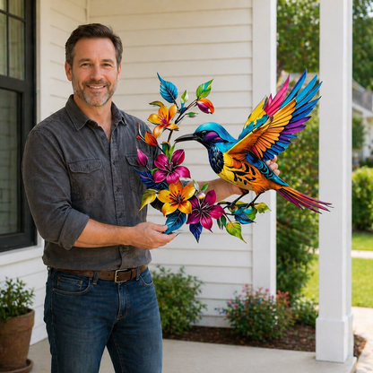 Wandbild "Kolibri in voller Blüte" aus Metall