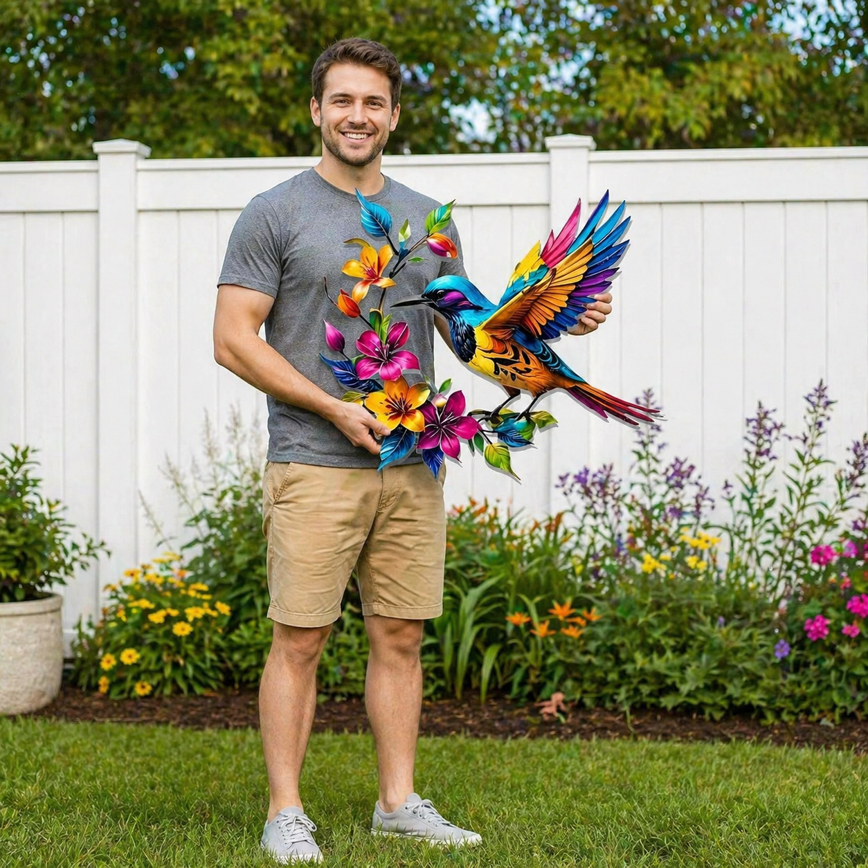 Wandbild "Kolibri in voller Blüte" aus Metall