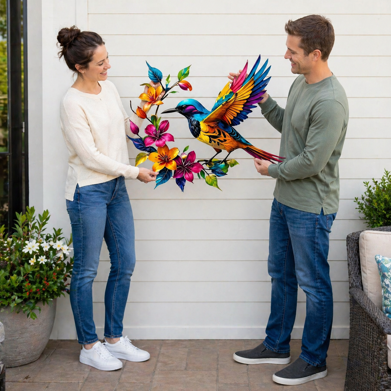 Wandbild "Kolibri in voller Blüte" aus Metall