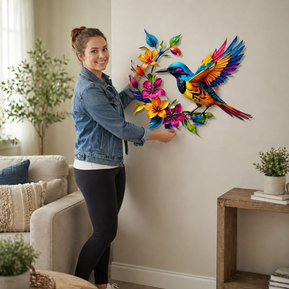 Wandbild "Kolibri in voller Blüte" aus Metall