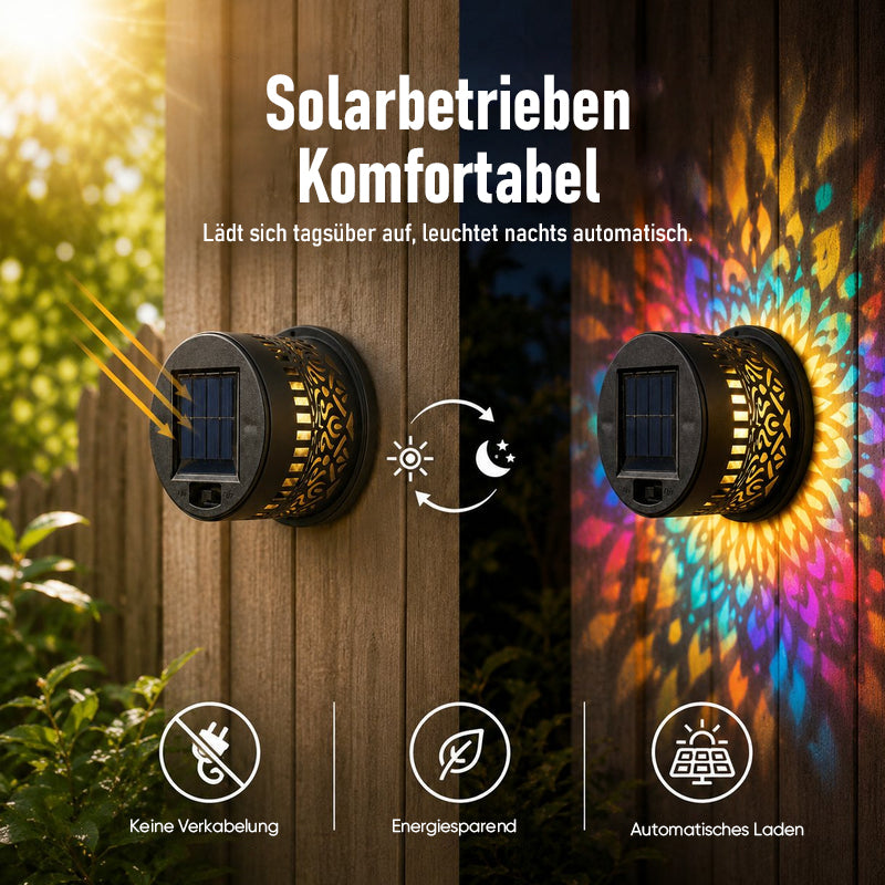 Solar-Mandala-Wandleuchte für den Außenbereich, Garten- und Zaunprojektorlampe, Terrassen-Ambiente-Dekoration