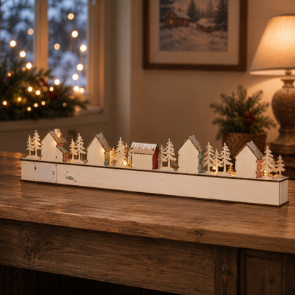 TYIIPLUS™ Home Reflections Weihnachtsdorf-Adventskalender – DIY-Holzdekoration mit LED-Beleuchtung, Musik & 24 Geschenk-Schubladen