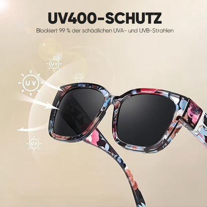 🕶️ Polarisierte Überbrille für Damen – UV400-Schutz, floral gerahmte Überbrille mit Korrektionsgläsern