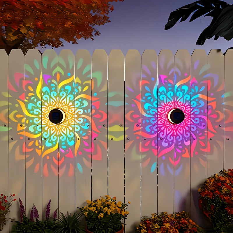Solar-Mandala-Wandleuchte für den Außenbereich, Garten- und Zaunprojektorlampe, Terrassen-Ambiente-Dekoration