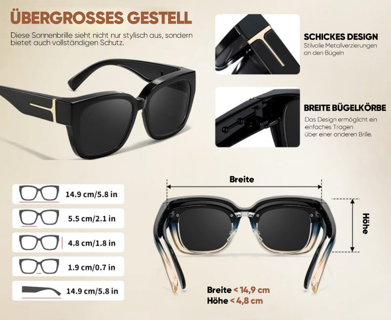 🕶️ Polarisierte Überbrille für Damen – UV400-Schutz, floral gerahmte Überbrille mit Korrektionsgläsern