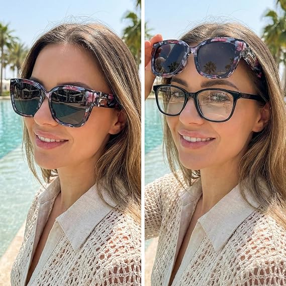 🕶️ Polarisierte Überbrille für Damen – UV400-Schutz, floral gerahmte Überbrille mit Korrektionsgläsern
