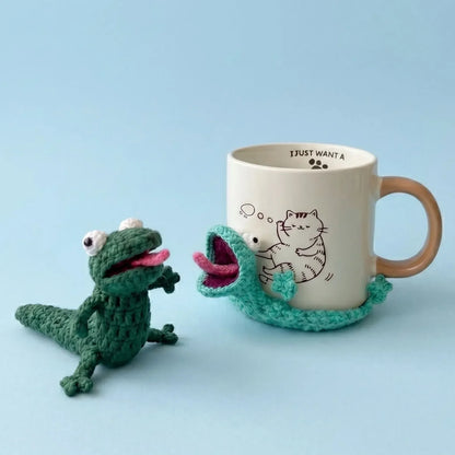 ☕Lustiger gehäkelter Untersetzer mit Eidechsenmotiv