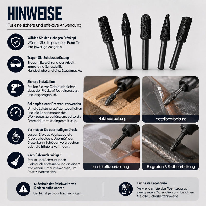 🔥 5-teiliges Feilenset aus Kohlenstoffstahl – Hochgeschwindigkeits-Holzschleif- & Schnitzbits