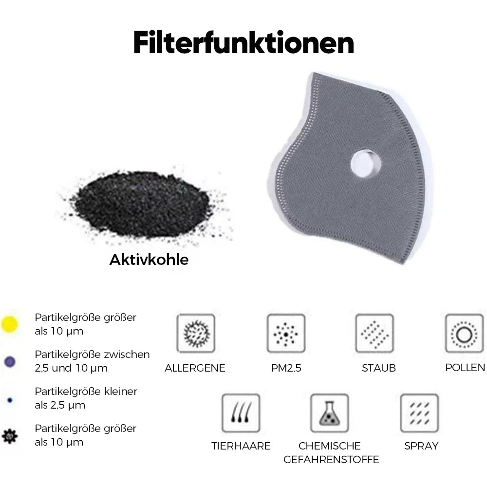 Wiederverwendbare Staubmaske mit Kohlefilter – Entwickelt für einen aktiven Lebensstil
