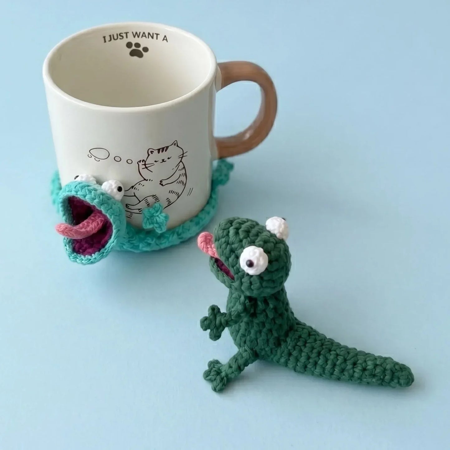 ☕Lustiger gehäkelter Untersetzer mit Eidechsenmotiv