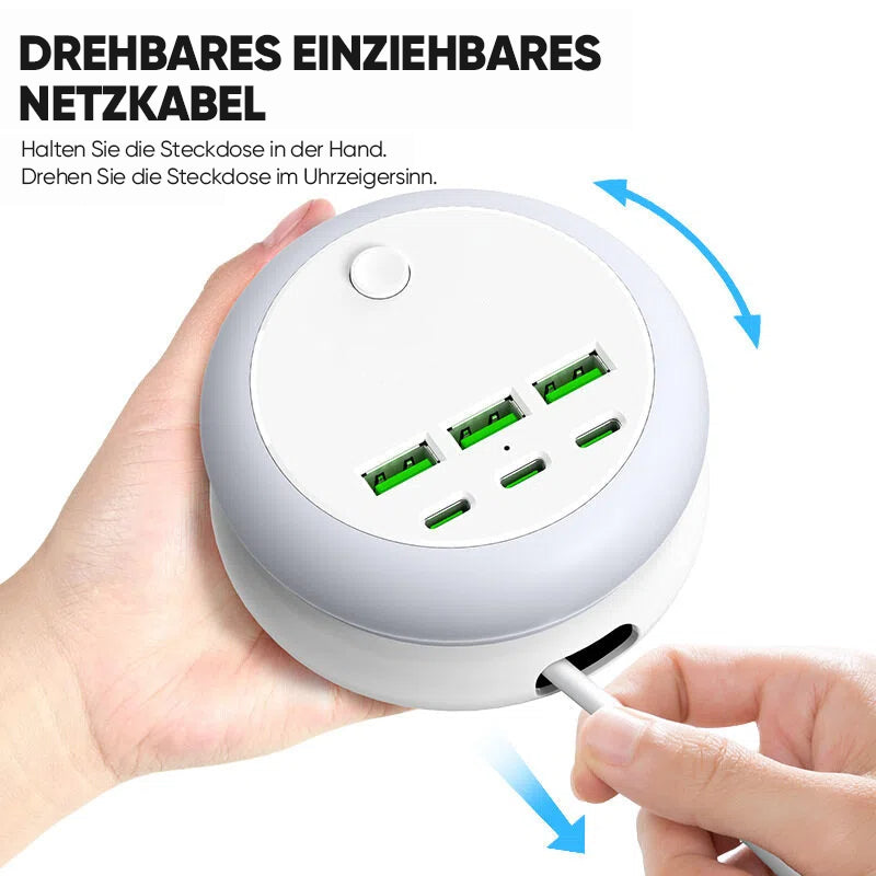 7-in-1 Ultimative Ausziehbare USB-Ladestation mit 8-farbiger Stimmungsbeleuchtung