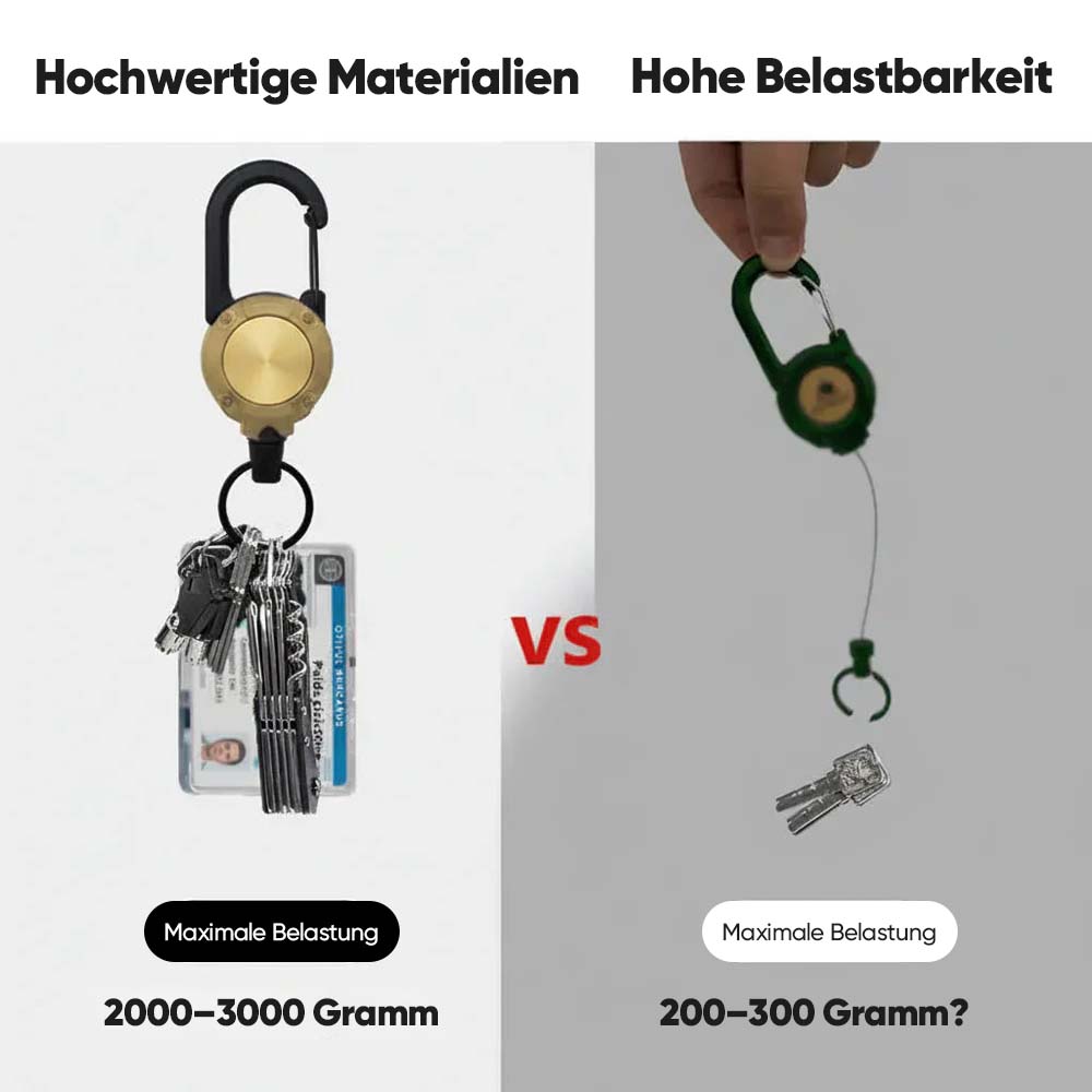 Heavy-Duty Retractable Carabiner Keychain - 25" Steel Wire Rope, 100,000 Pull Cycles