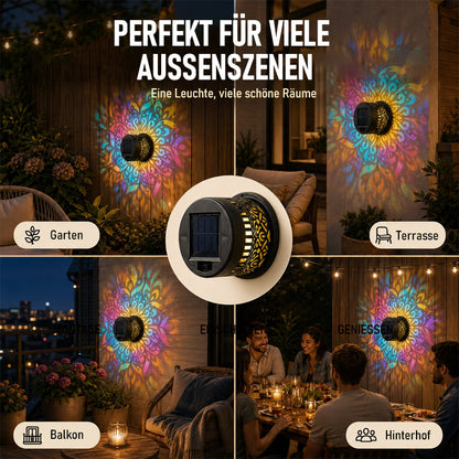 Solar-Mandala-Wandleuchte für den Außenbereich, Garten- und Zaunprojektorlampe, Terrassen-Ambiente-Dekoration