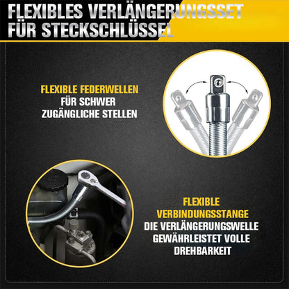 TYIIPLUS™ Flexibles Steckschlüssel-Verlängerungsset – Biegsame Ratschenschlüsselverlängerungen für enge Stellen, Kfz-Reparaturset aus CR-V-Stahl