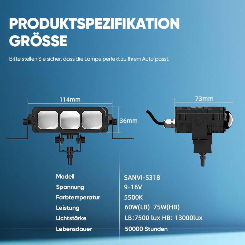 TyiiPlus 75W LED-Fahrscheinwerfer – Superheller Wasserdichter 5500K-Autoscheinwerfer