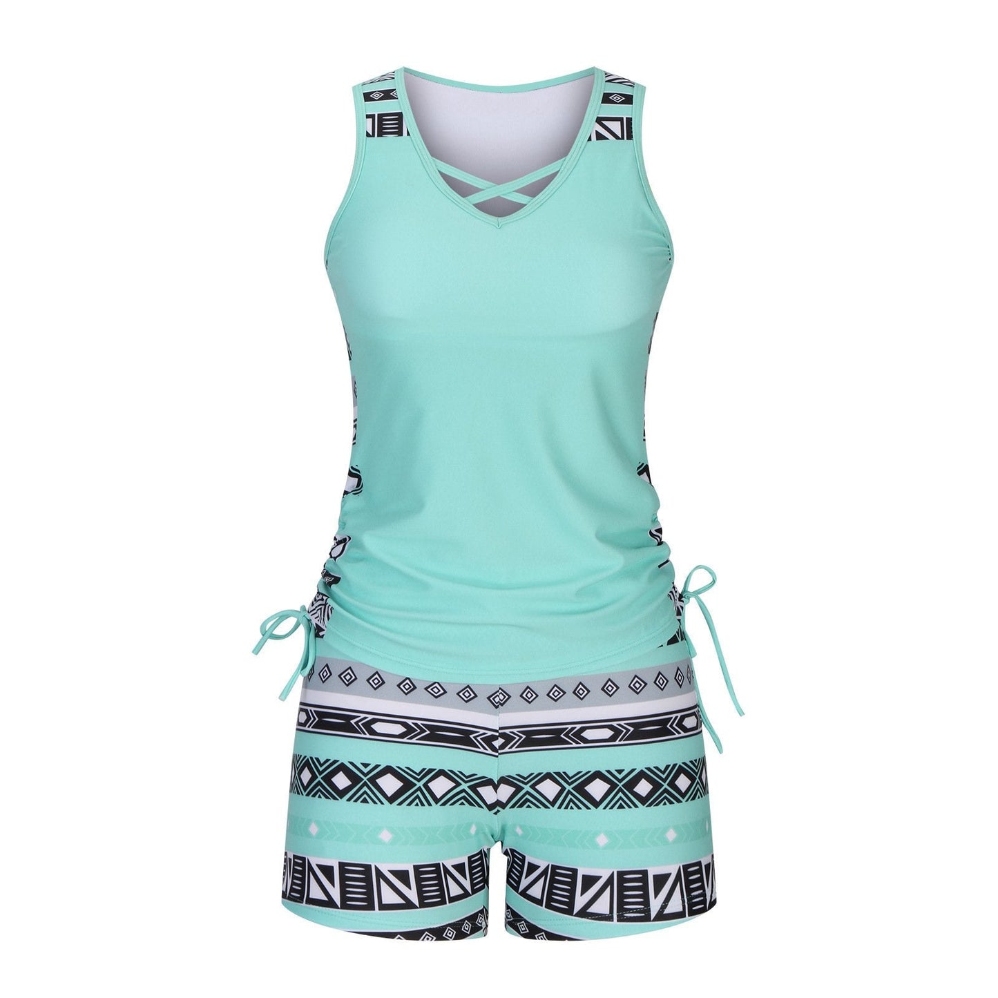 Damen Tankini-Set mit Bauchkontrolle & integriertem BH – Figurschmeichelnder Boho-Badeanzug mit Shorts
